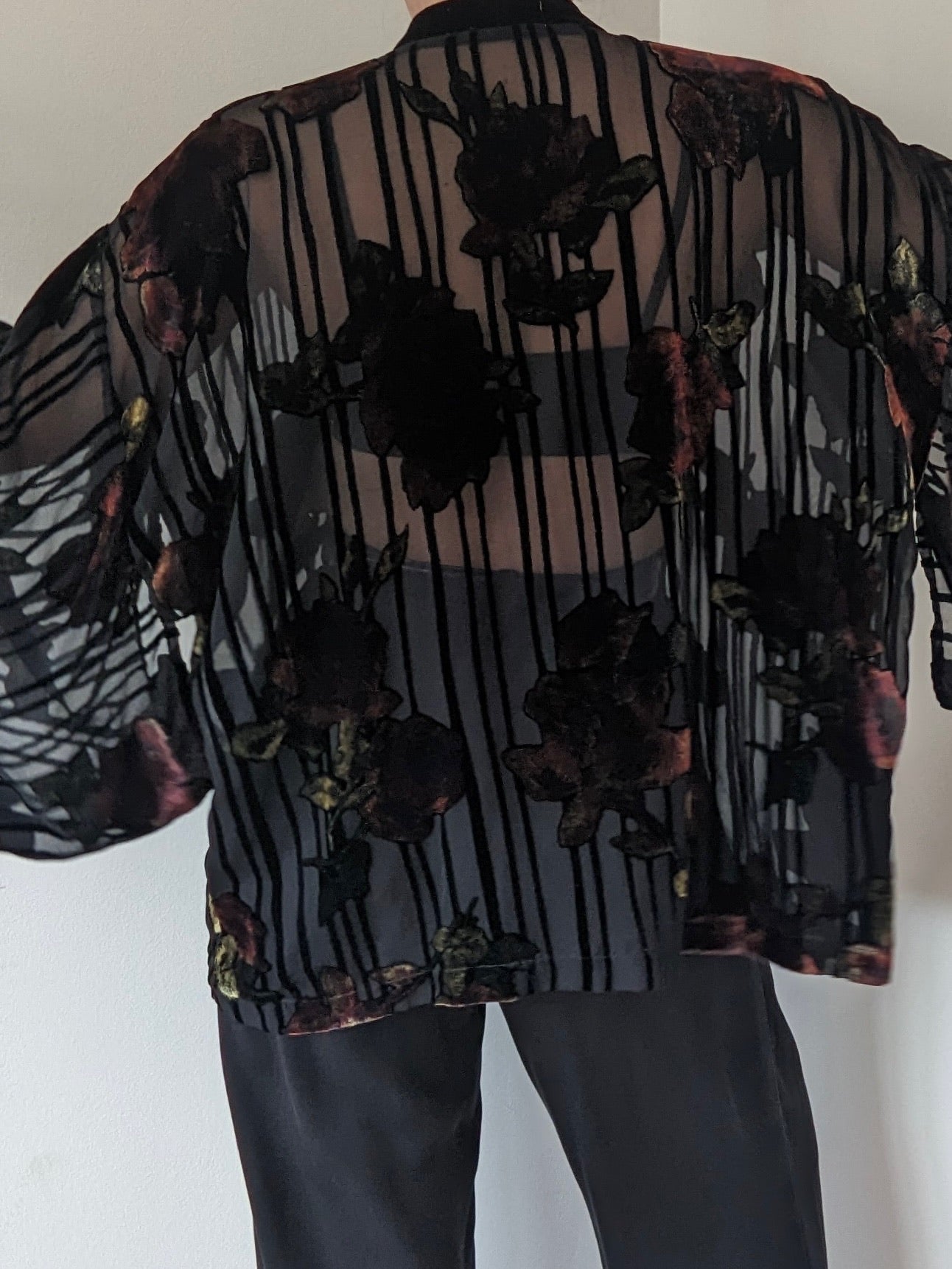 Vintage Sheer & Floral Velvet Kimono Jacket