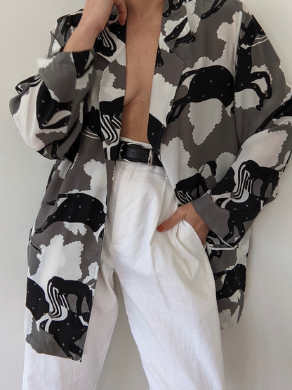Rare Vintage Equestrian-Themed Silk Open Jacket