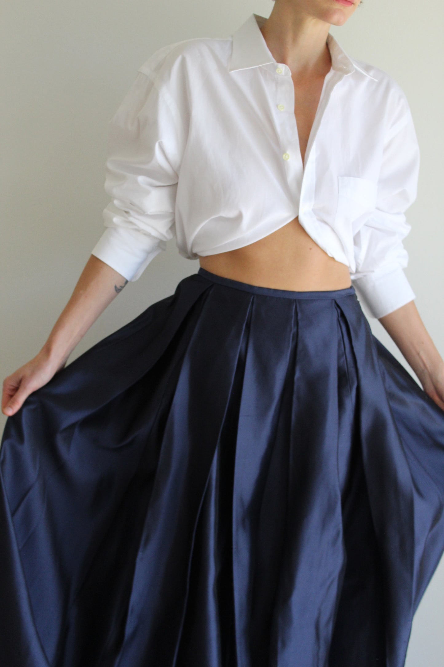 Stunning Midnight Pleated Silk Skirt