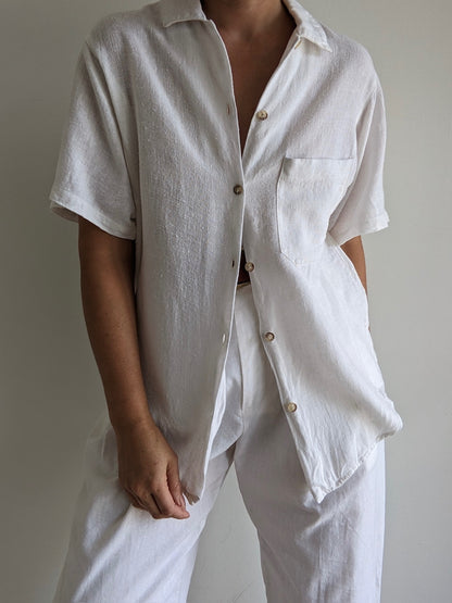 Vintage Ivory Woven Linen Shirt