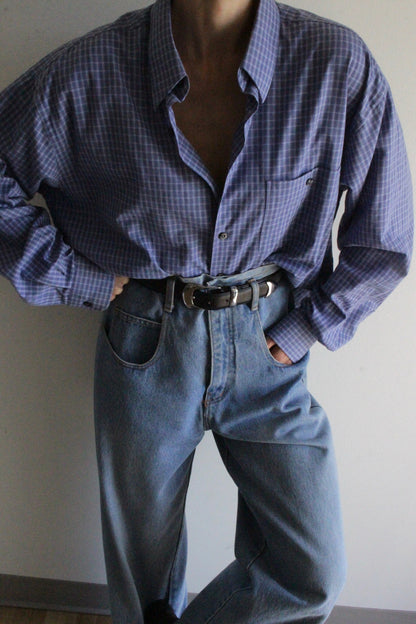 Vintage Yves Saint Laurent Blue Plaid Button Up