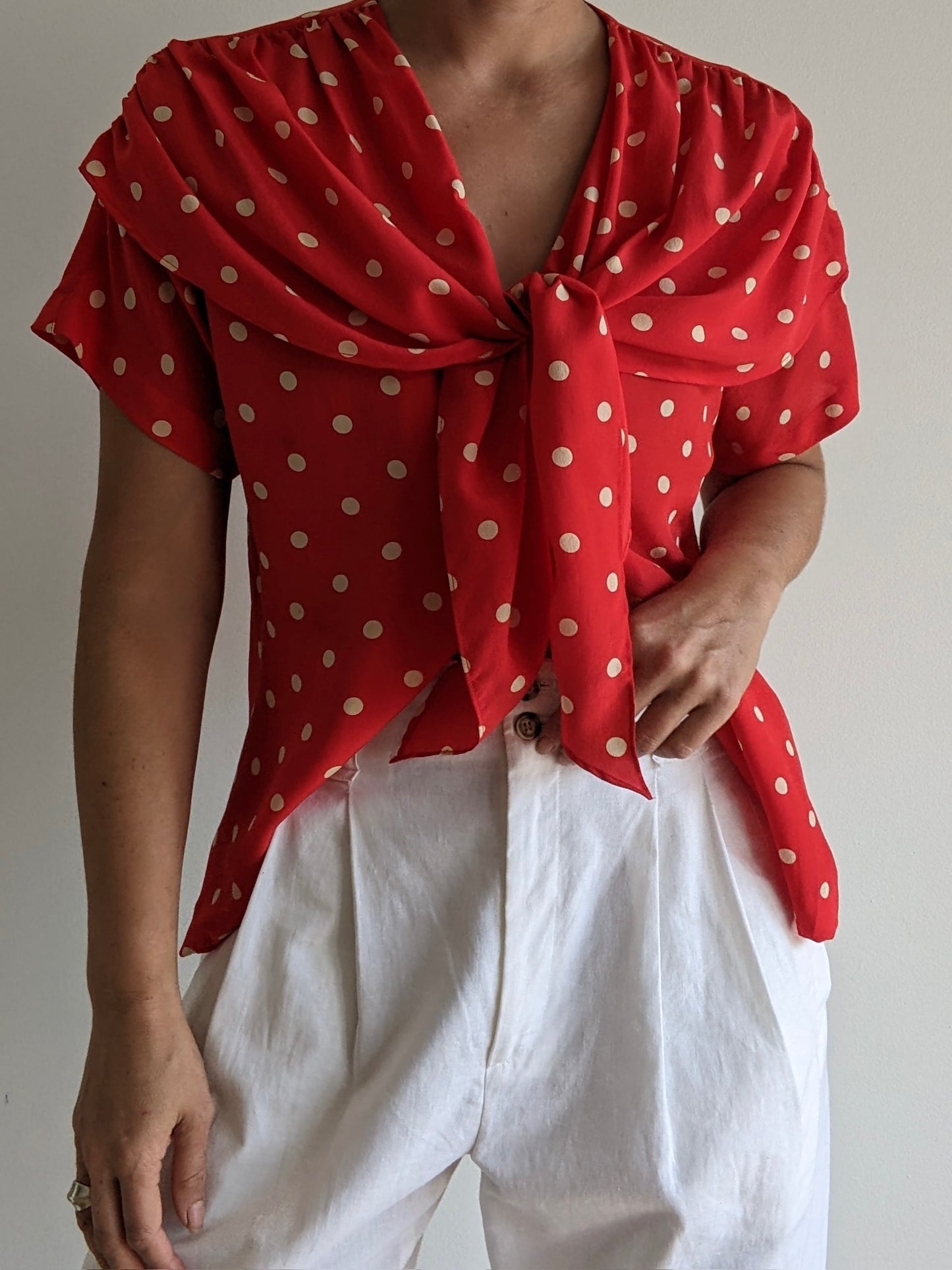 Sweetest Vintage Silk Polka Dot Tie Blouse