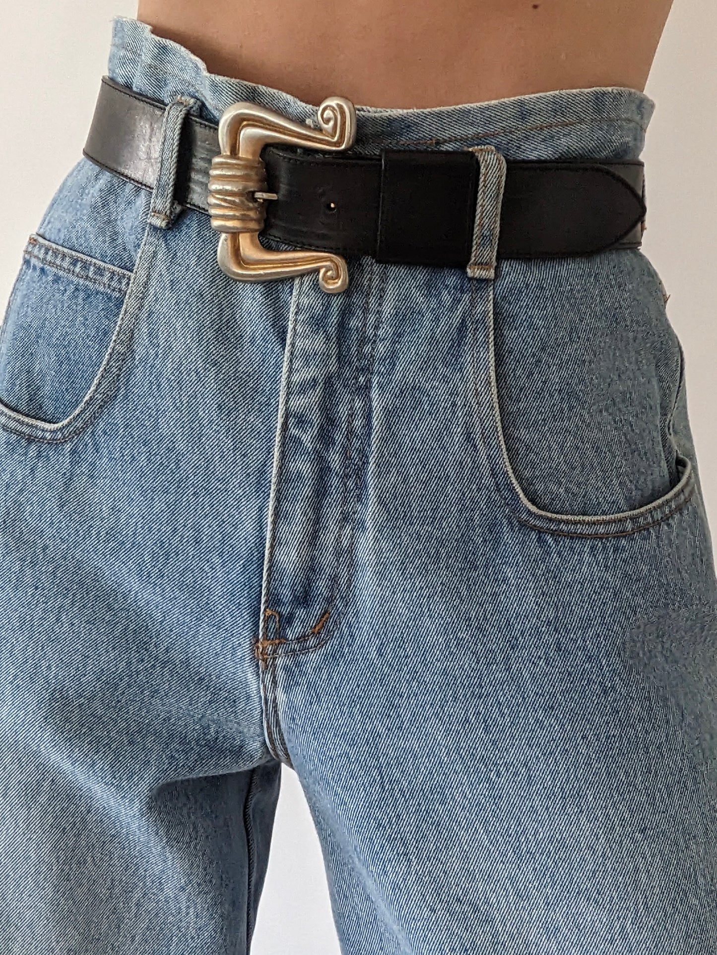 Statement Vintage Black Leather Belt