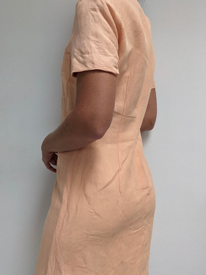 Vintage Peach Linen Button Up Dress