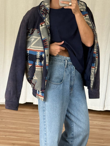 Vintage Patterned Suede & Wool Bomber