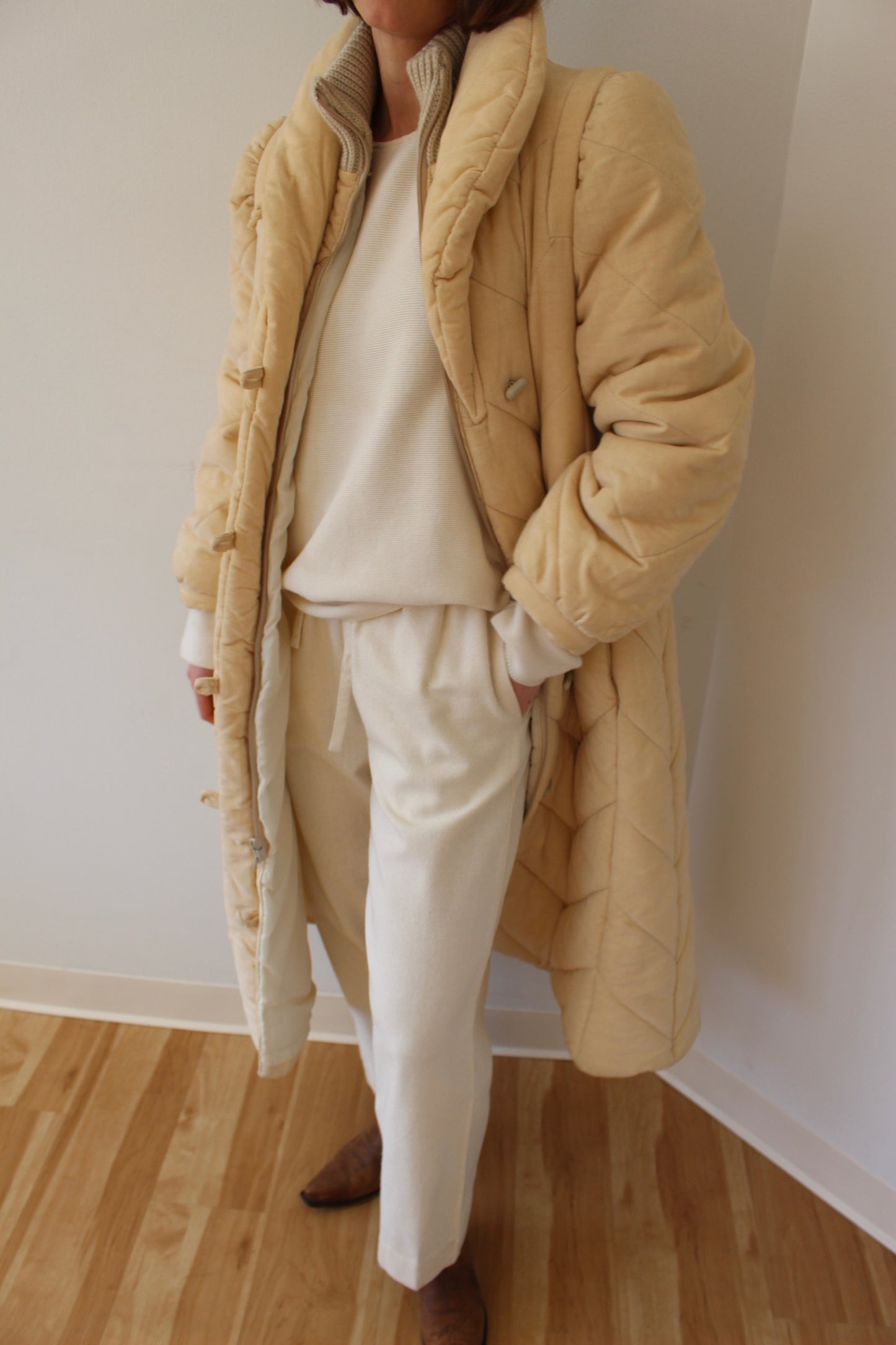 Coziest Vintage Sand Quilted Puffer Coat