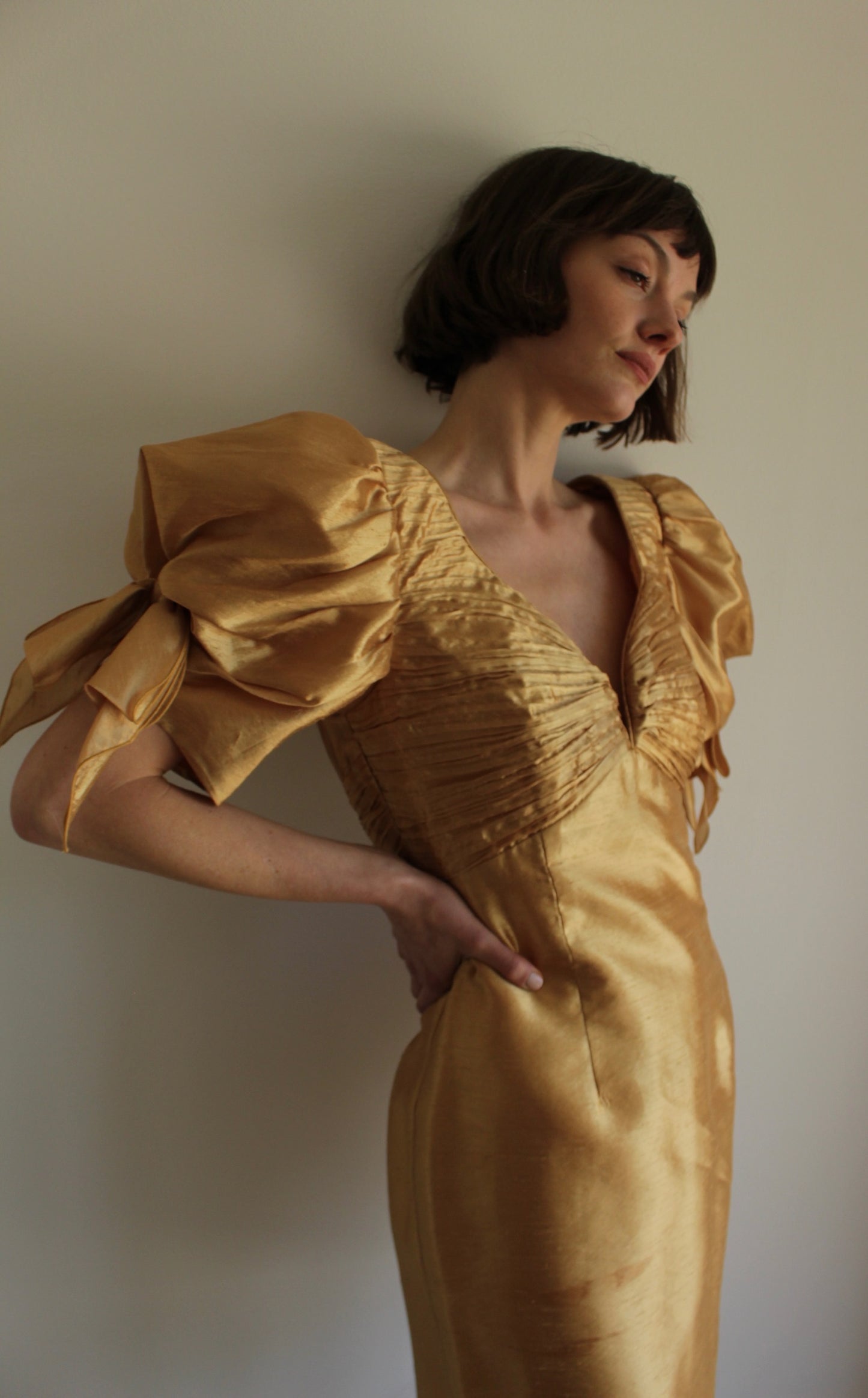Vintage Gold Lamé Pleated Dress