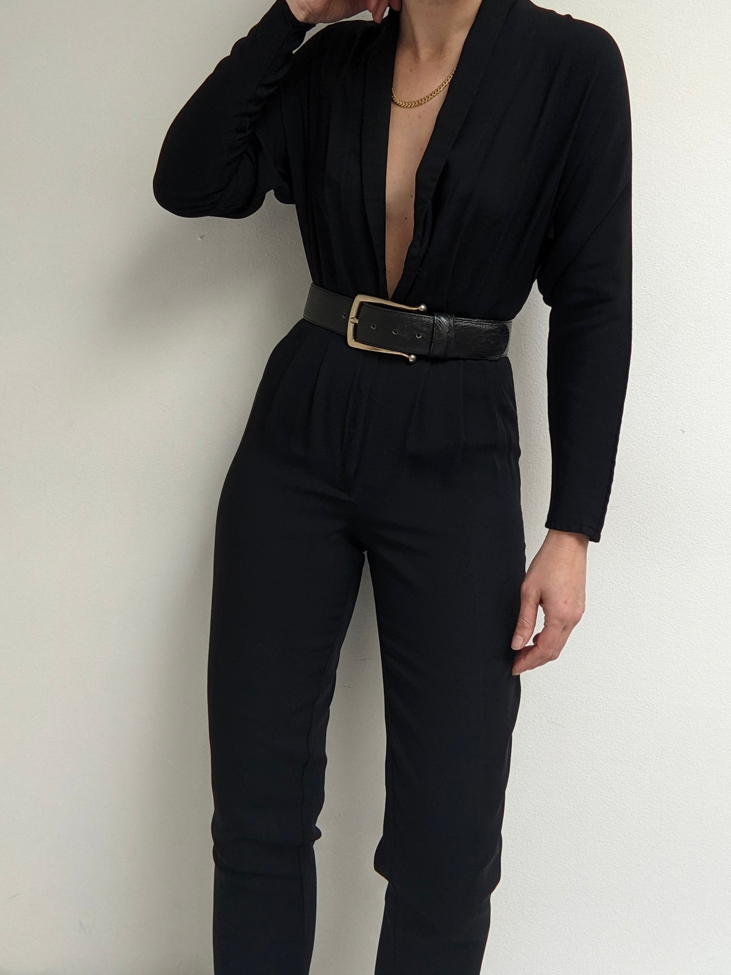 Vintage Ink Black Low-Cut Jumpsuit