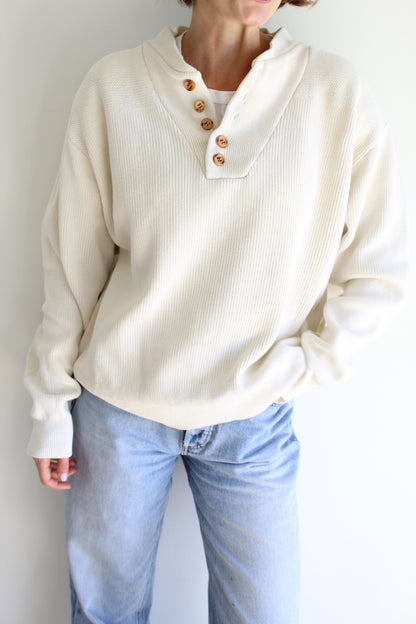 Favorite Vintage Cream Ribbed Cotton Henley