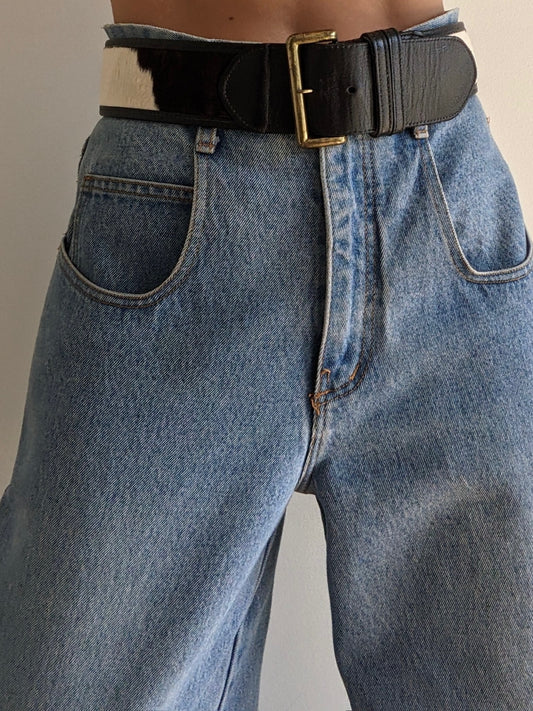 Statement Vintage Leather & Calf Hair Belt