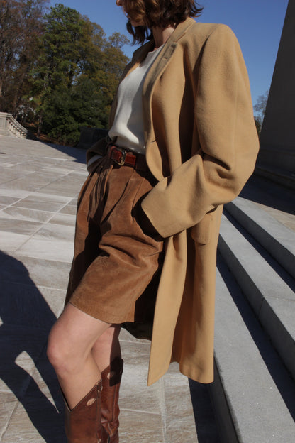 Vintage Pleated Cognac Suede Shorts