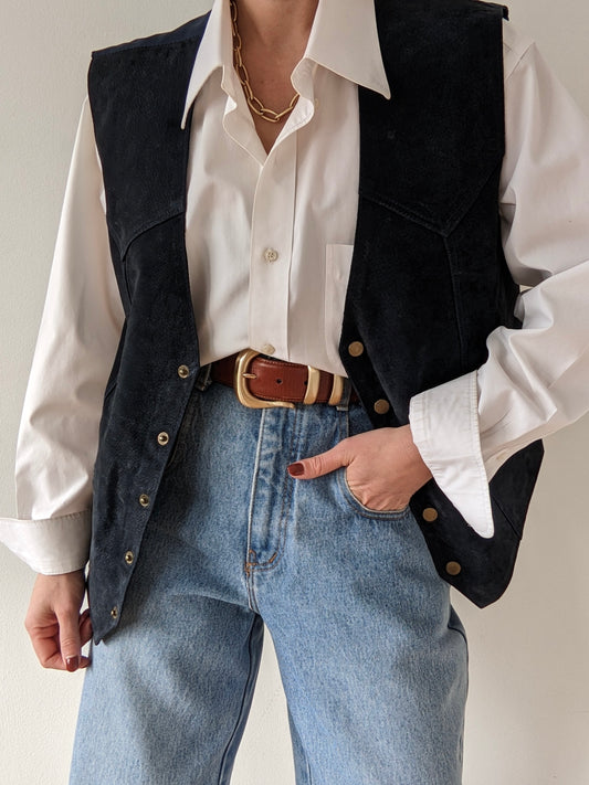 Vintage Midnight Suede Snap Vest
