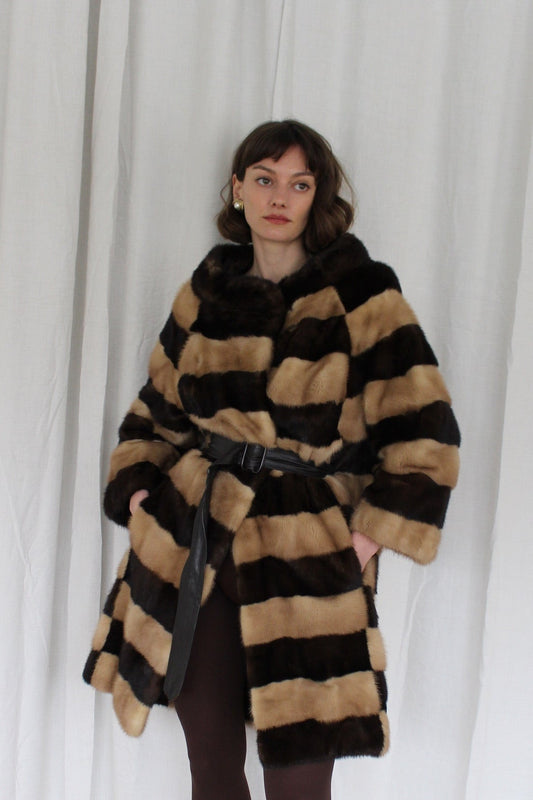 Rare Vintage Striped Fur Belted Coat