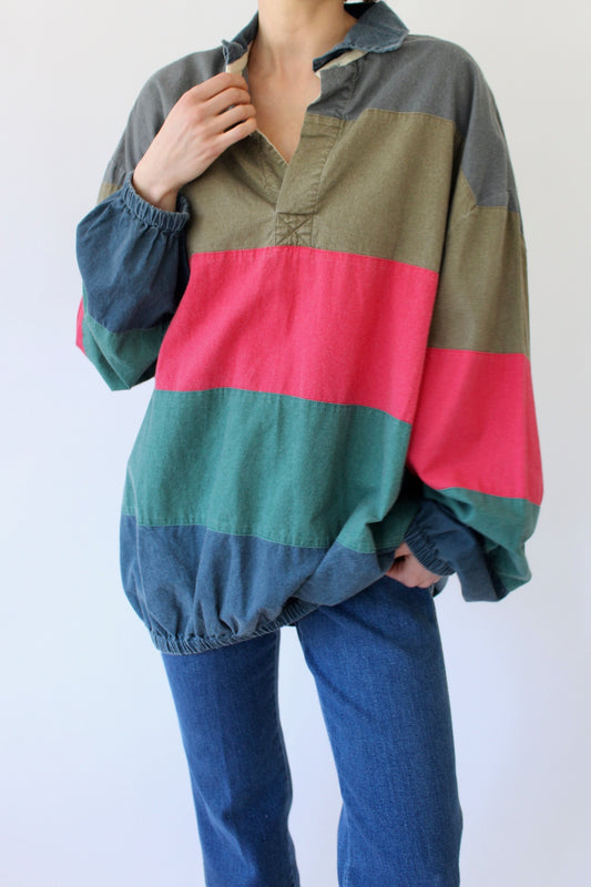 Vintage Multi-Color Striped Popover Henley