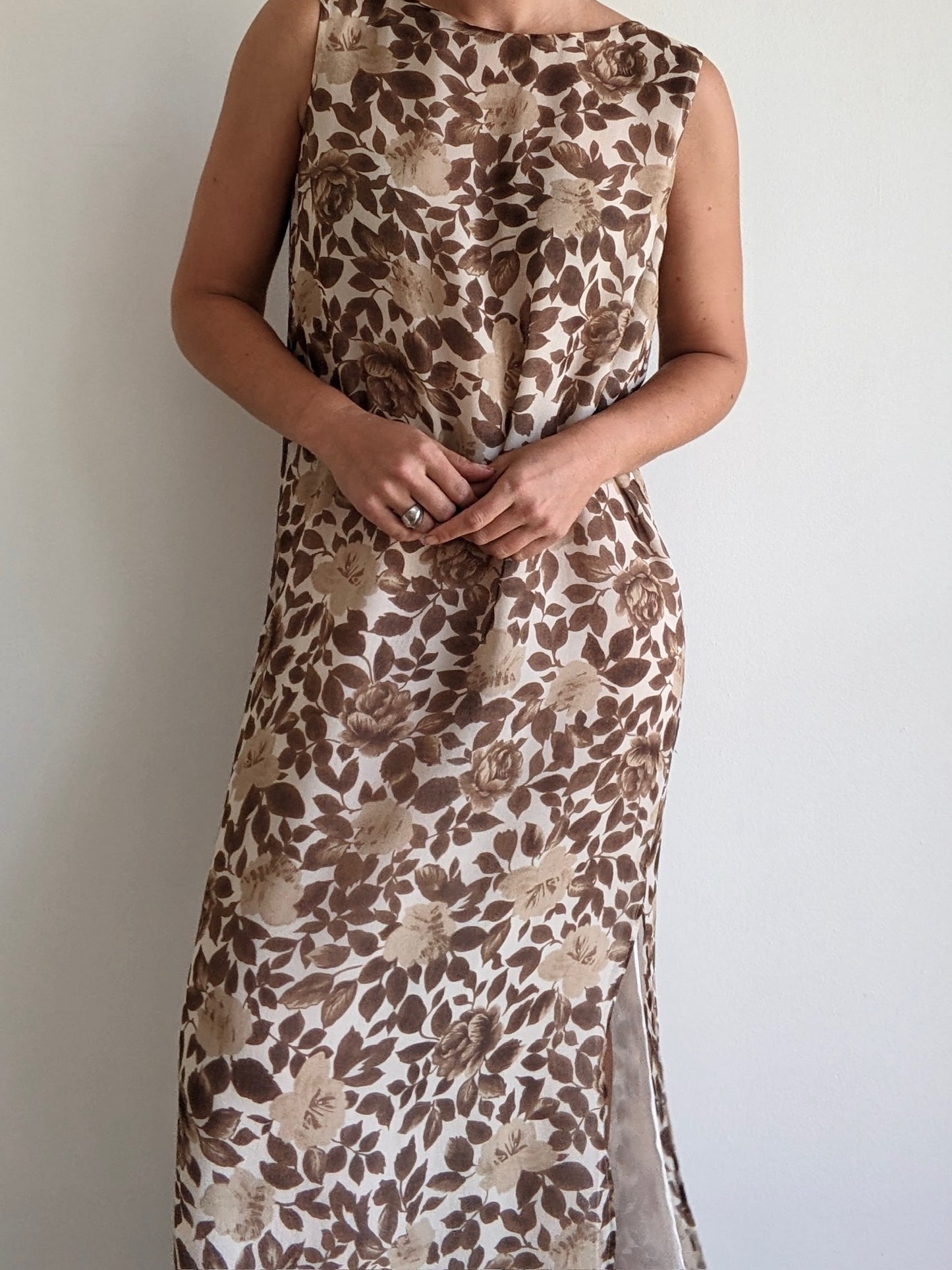 Vintage Sleeveless Floral Silk Dress