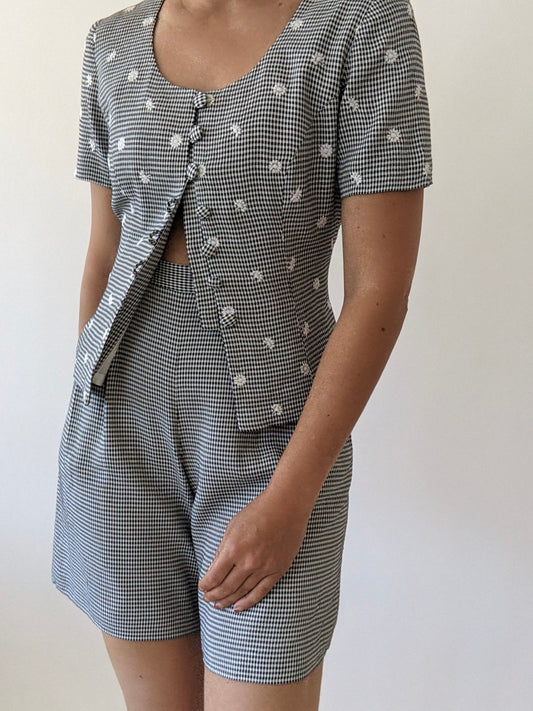 Sweetest Vintage Floral-Embroidered Gingham Set