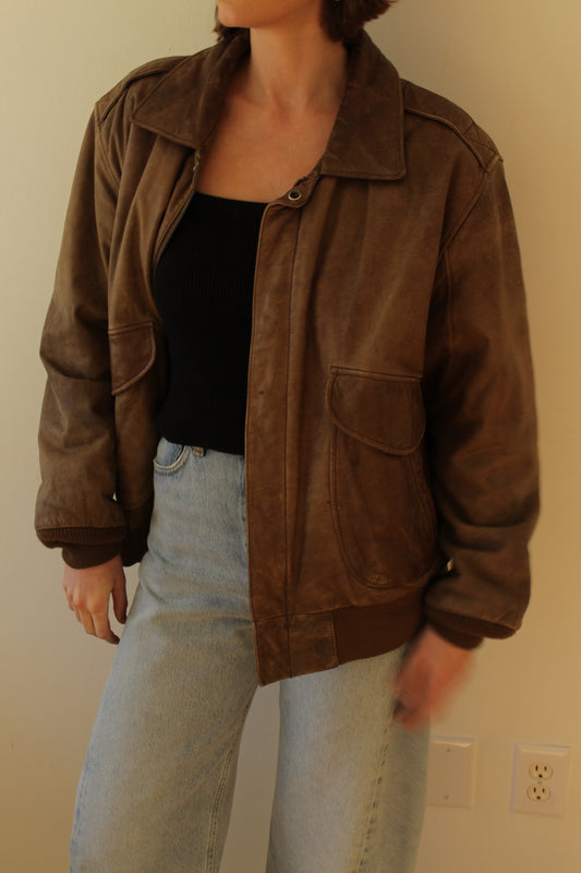 Vintage Faded Cappuccino Leather Bomber