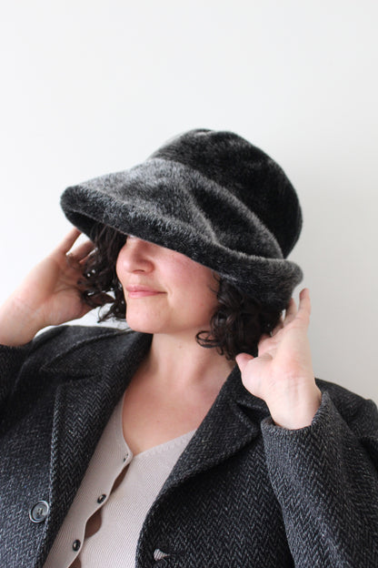 Vintage Charcoal Faux Fur Bucket Hat