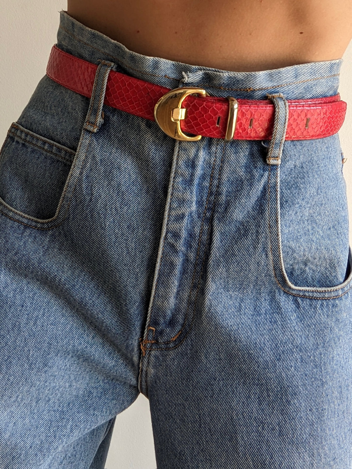 Vintage Bright Red Genuine Snakeskin Belt