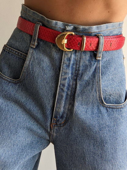 Vintage Bright Red Genuine Snakeskin Belt