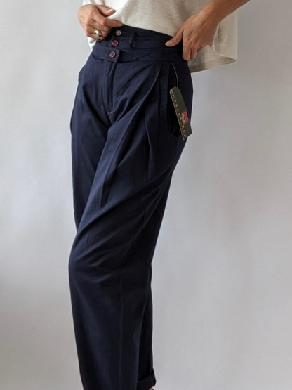 Vintage Midnight Pleated Twill Trousers
