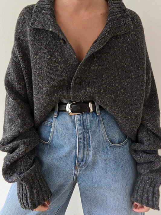 Vintage Charcoal Collared Wool Cardigan