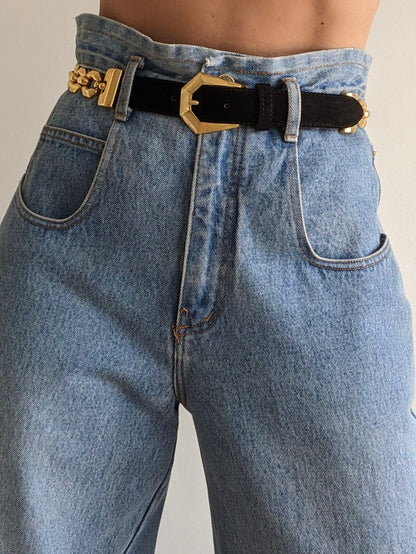 Vintage Caviar Suede & Gold Chain Belt