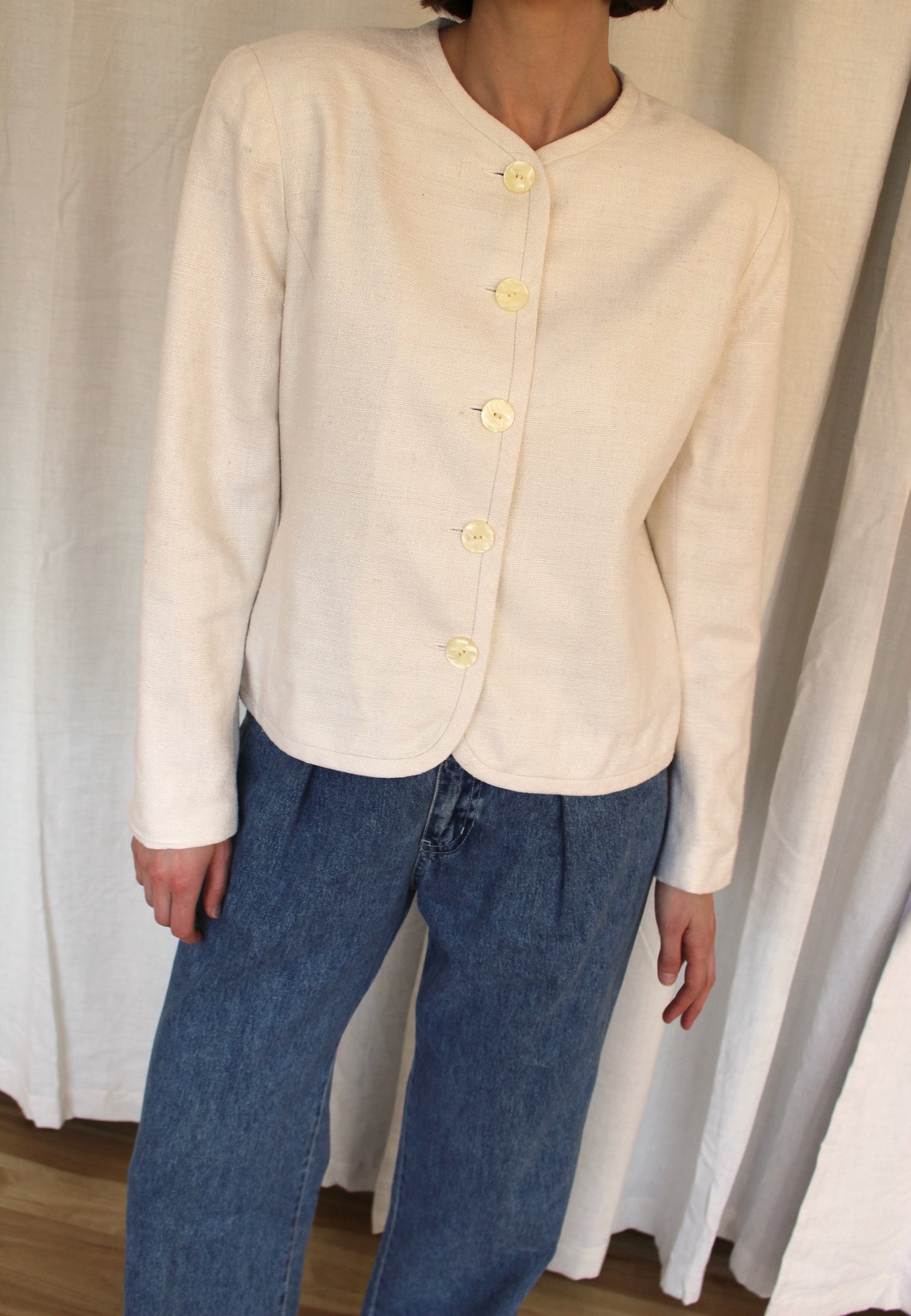 Vintage Cream Woven Silk Jacket