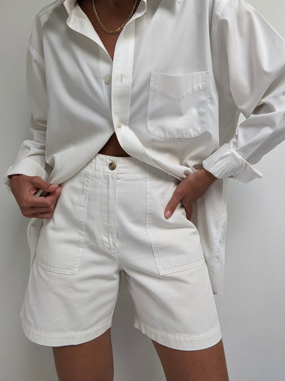 Vintage Bone White Cotton Twill Shorts