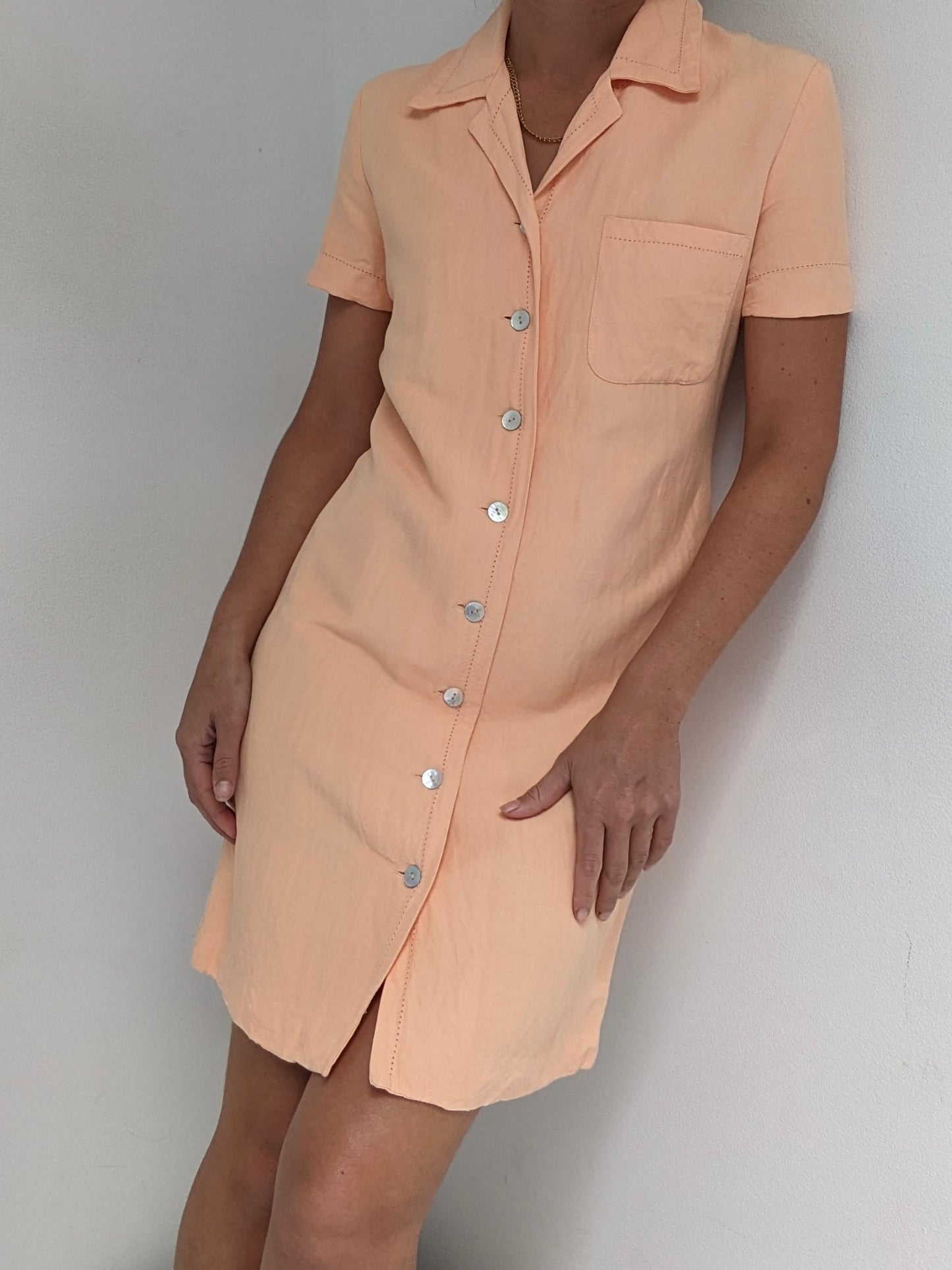 Vintage Peach Linen Button Up Dress