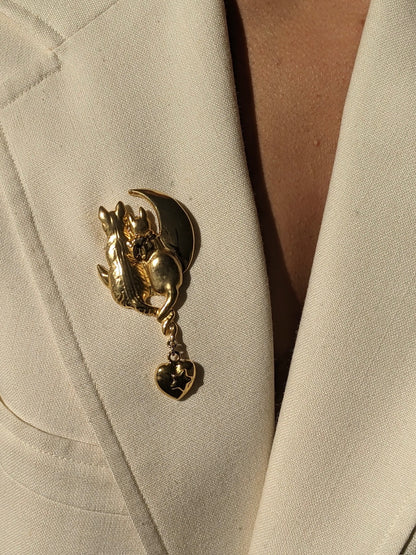 Sweetest Vintage Gold Cat & Dog Brooch