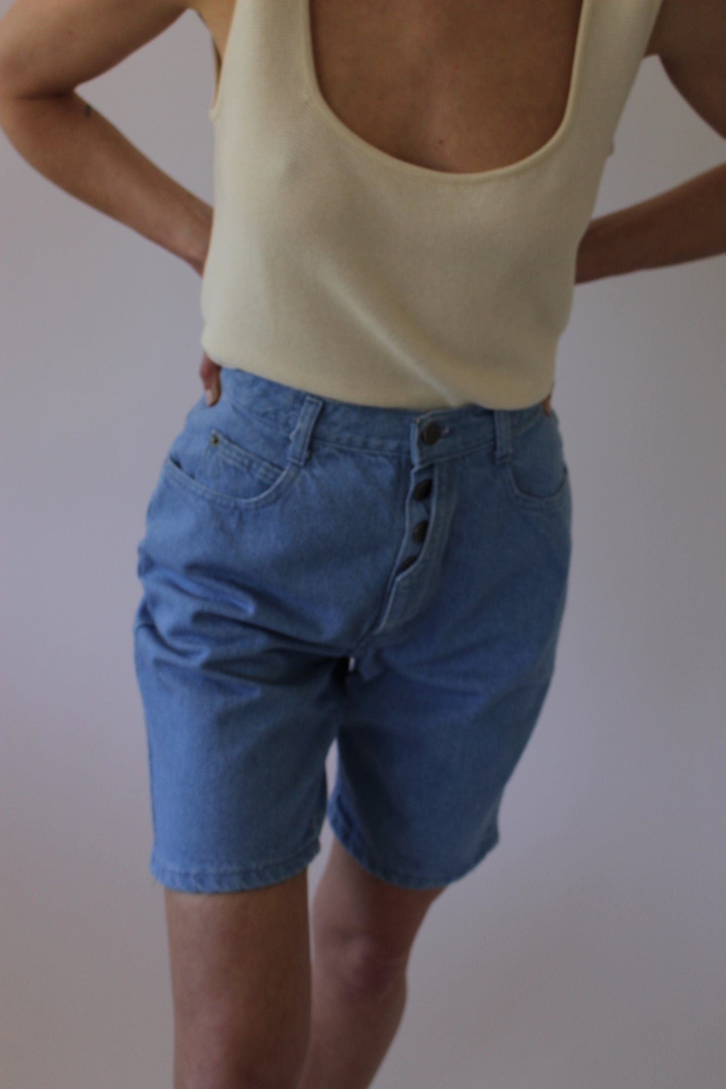 Vintage Button-Fly Blue Denim Shorts