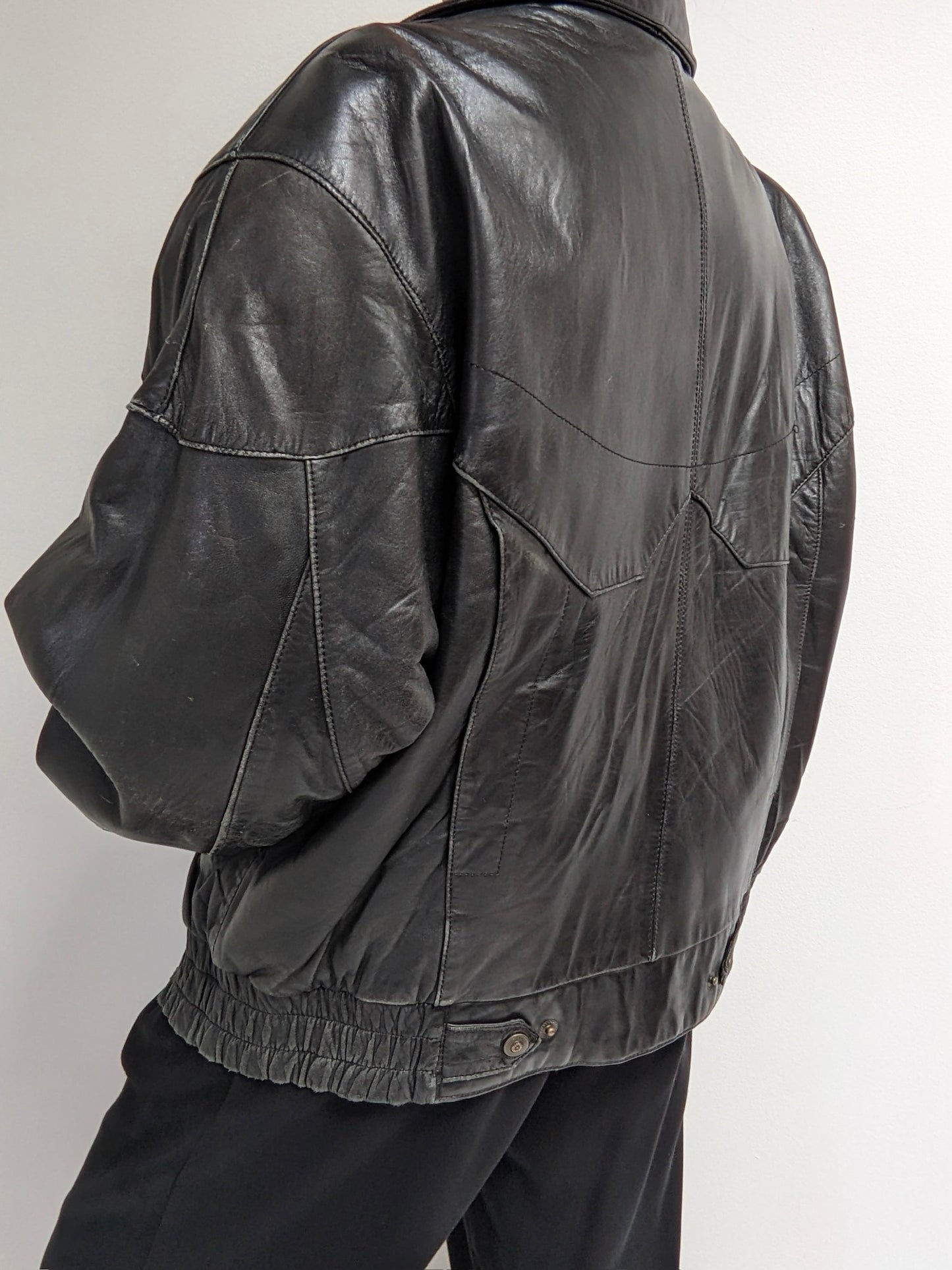 Vintage Faded Black Leather Bomber