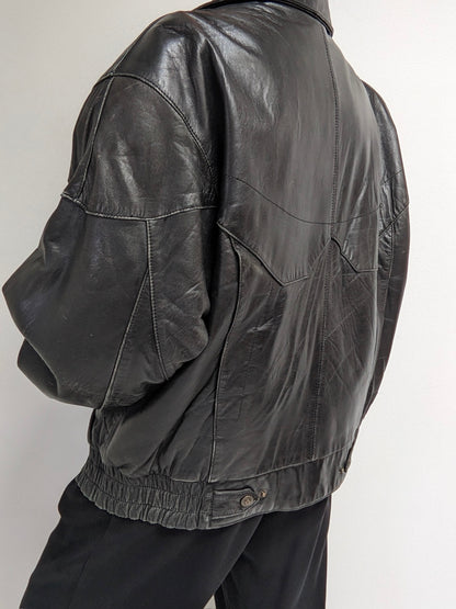 Vintage Faded Black Leather Bomber