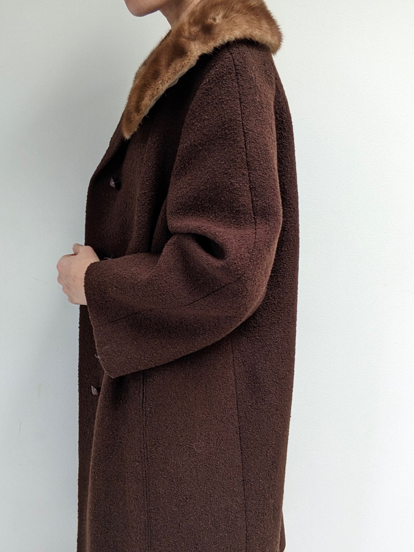 Gorgeous Vintage Chocolate Bouclé Wool & Fur Coat