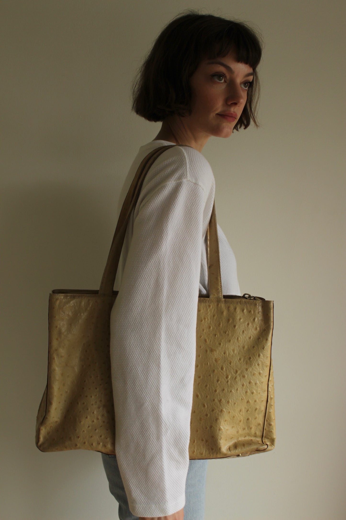 2000s Hobo Ostrich-Embossed Leather Bag