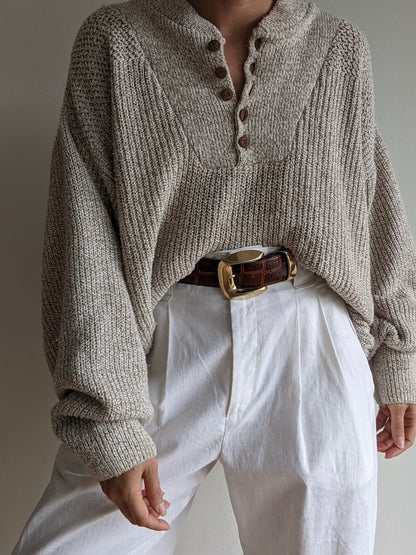 Vintage Oatmeal Cotton Henley