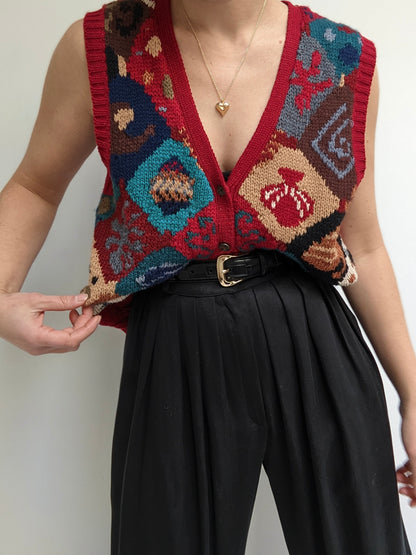 Vintage Printed Wool Hand Knit Vest