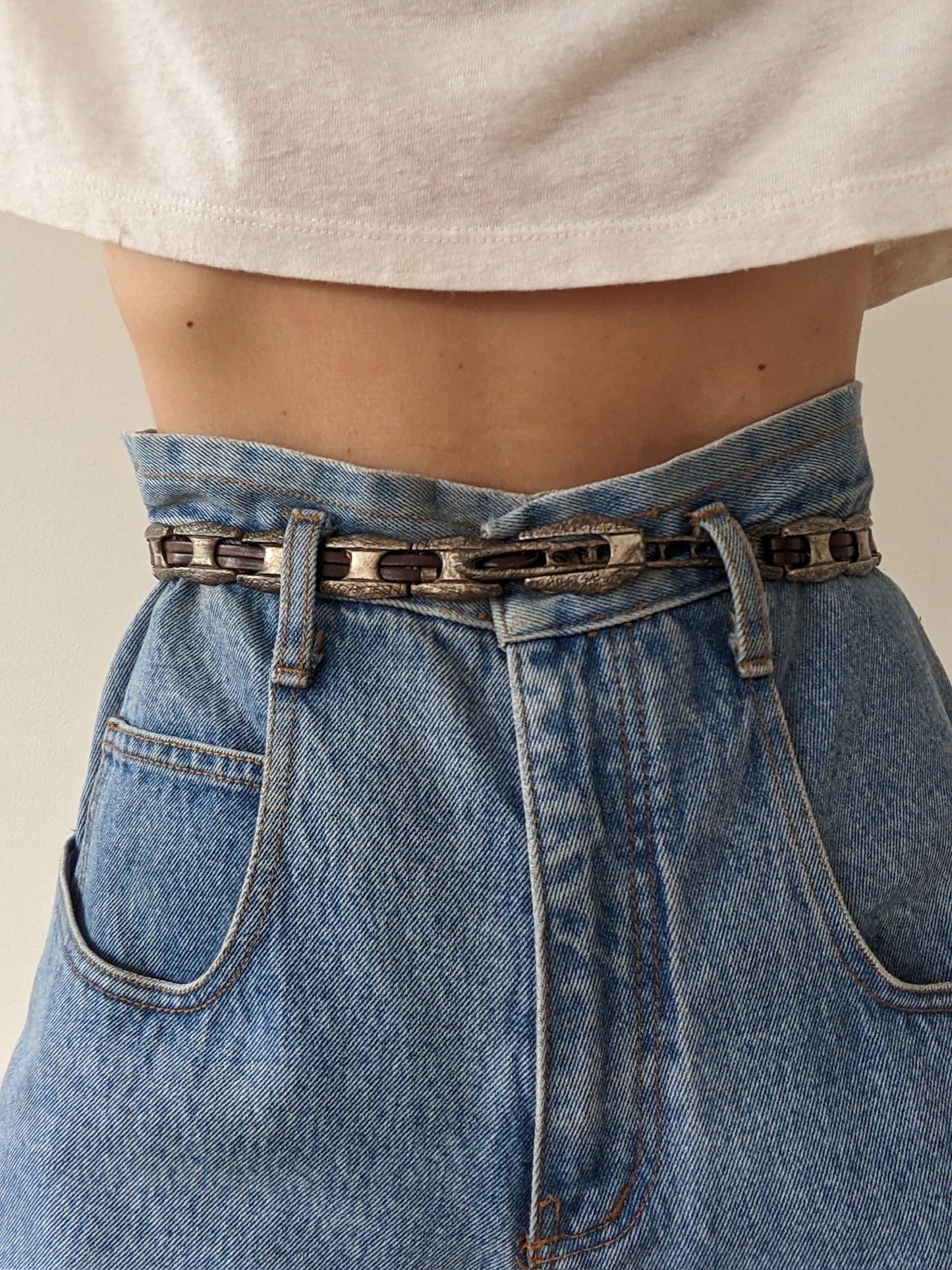 Vintage Silver Chain & Leather Belt