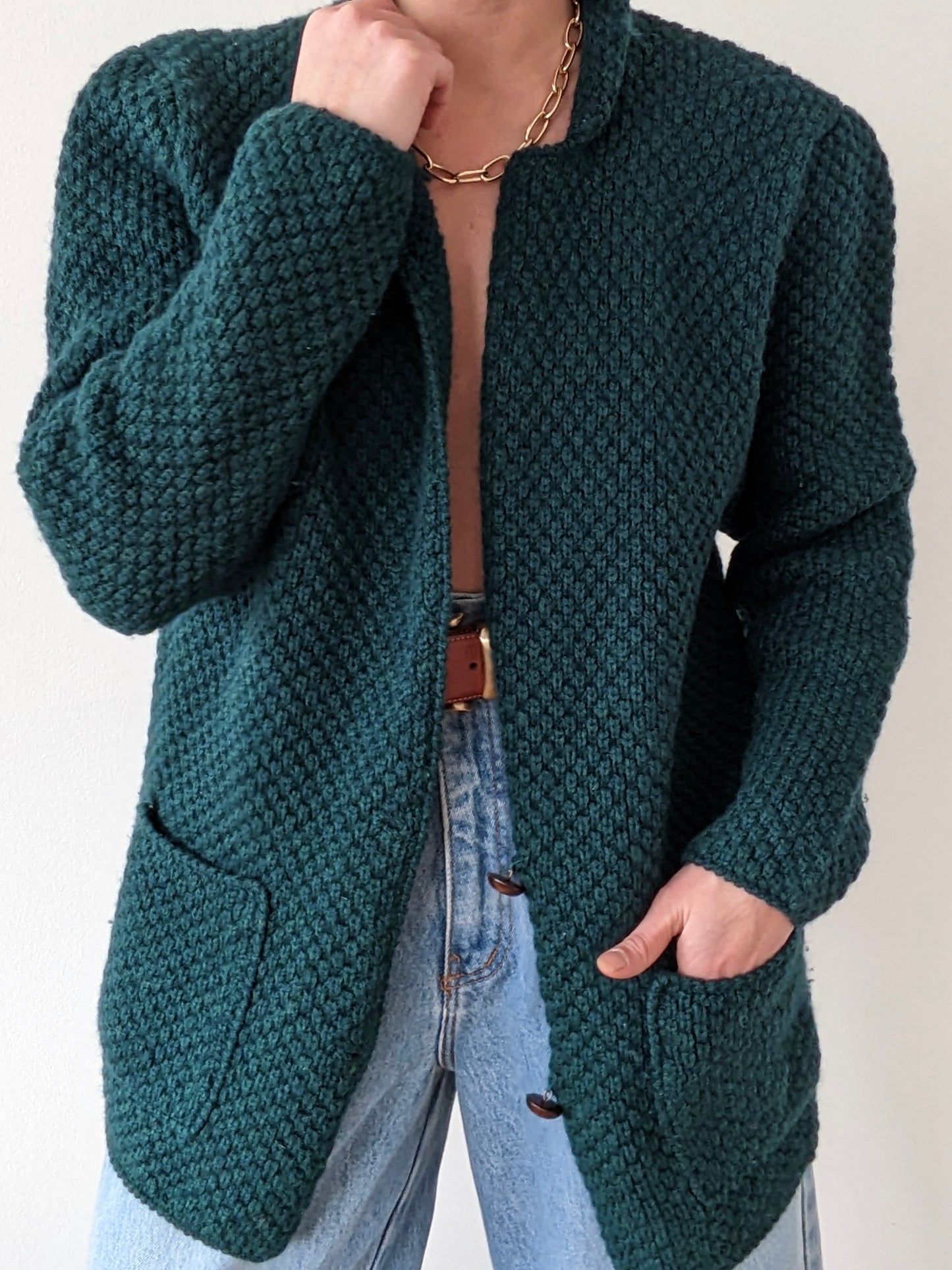 Vintage Evergreen Woven Wool Cardigan