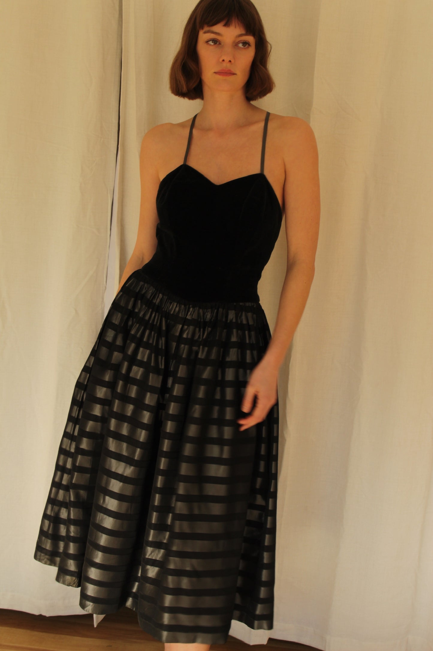 Stunning Vintage Velvet & Striped Dress