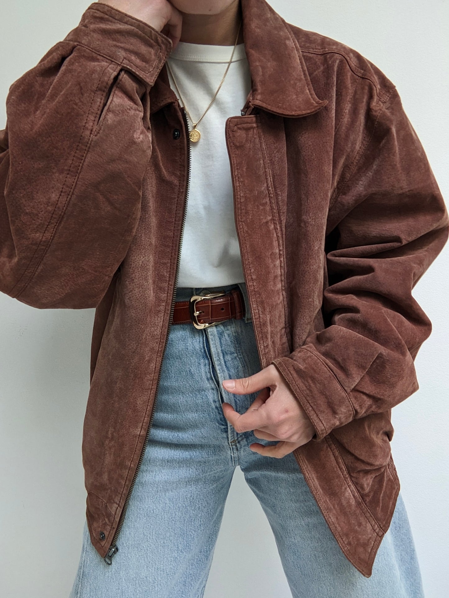 Vintage Mahogany Suede Bomber Jacket