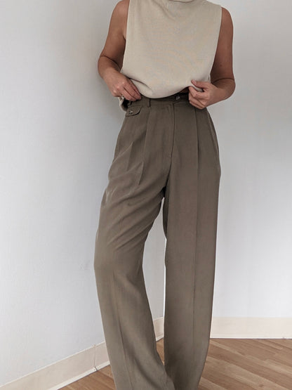 Vintage Sage Pleated Silk Trousers