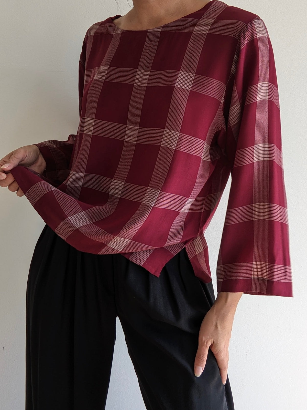 Vintage Plum Plaid Silk Blouse