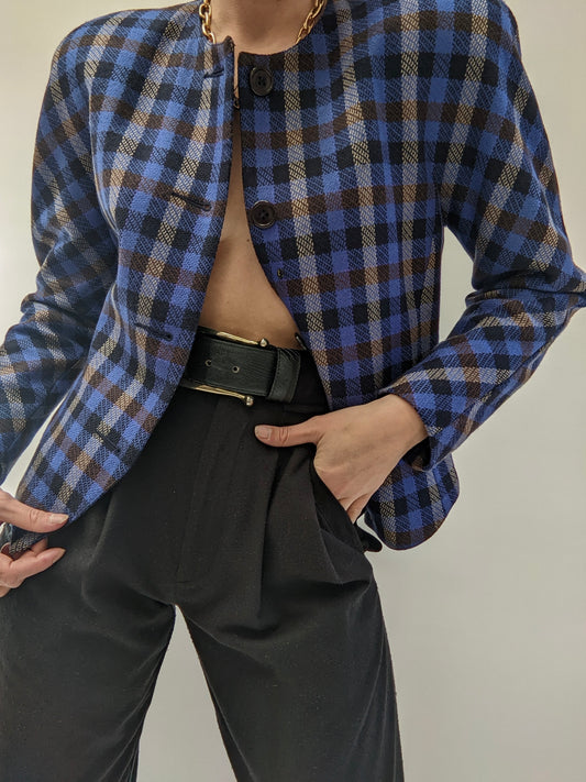 Vintage Wool & Cashmere Checked Blazer