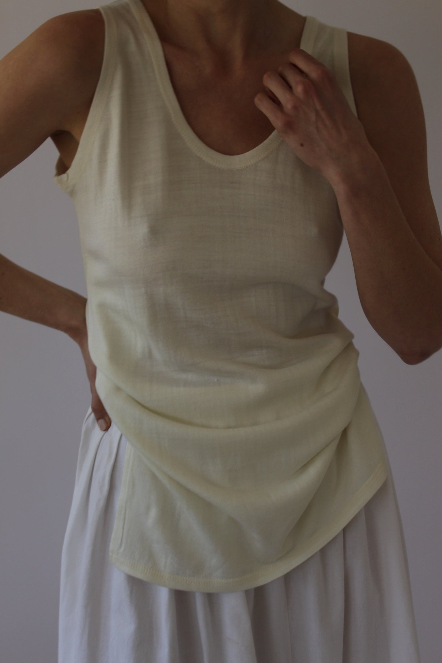 Vintage Cream Thin Wool Knit Tank