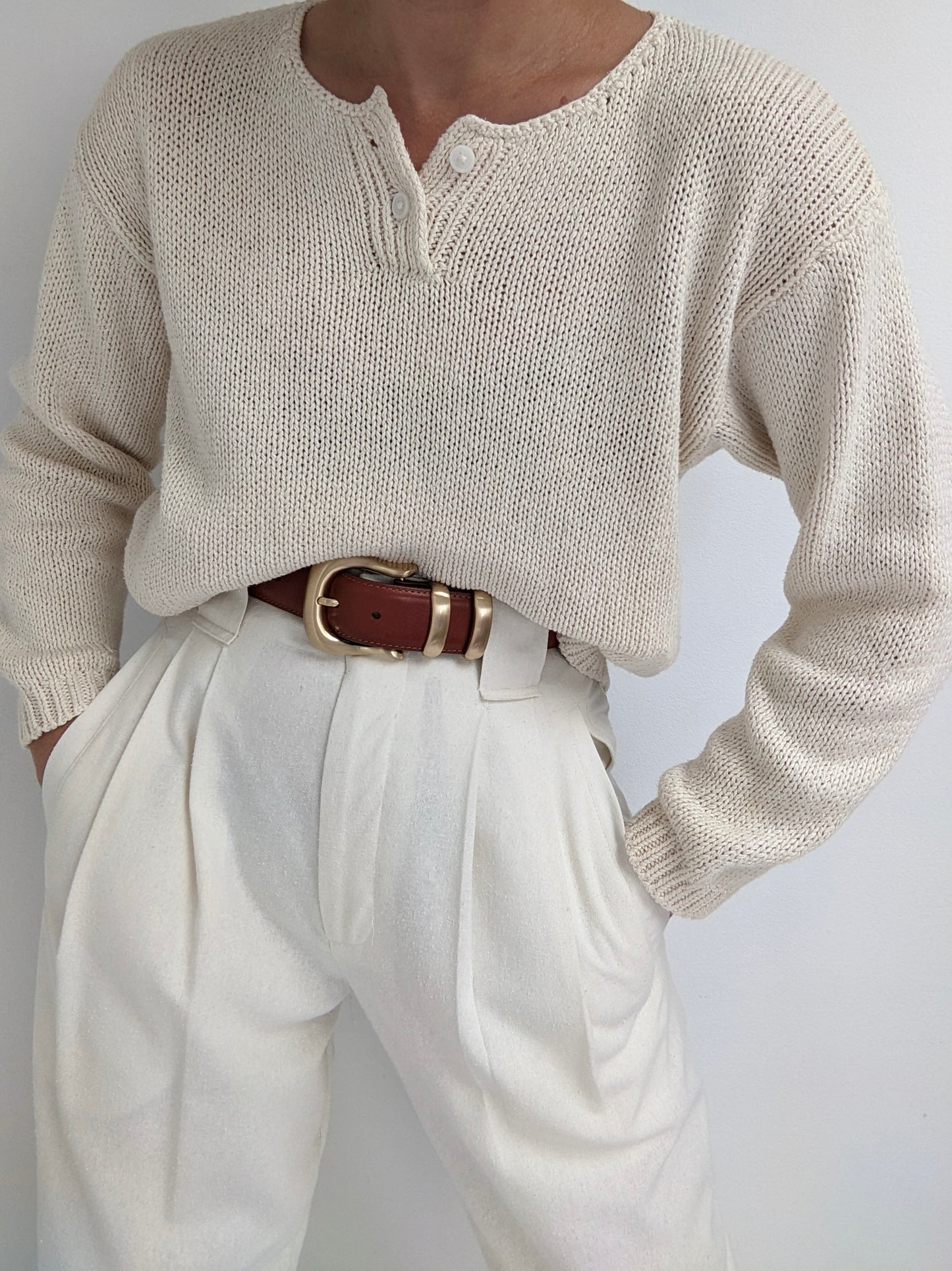 Vintage Cream Silk Pocket Henley