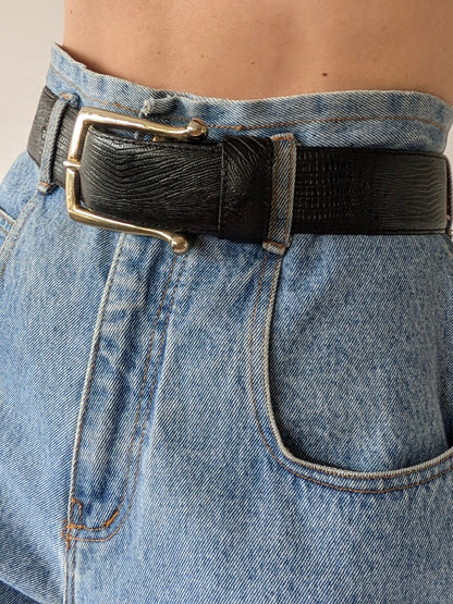 Vintage Onyx Reptile-Embossed Leather Belt