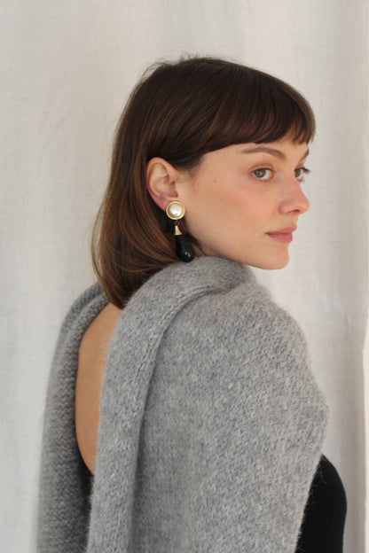 Bold Vintage Faux Pearl & Onyx Drop Earrings