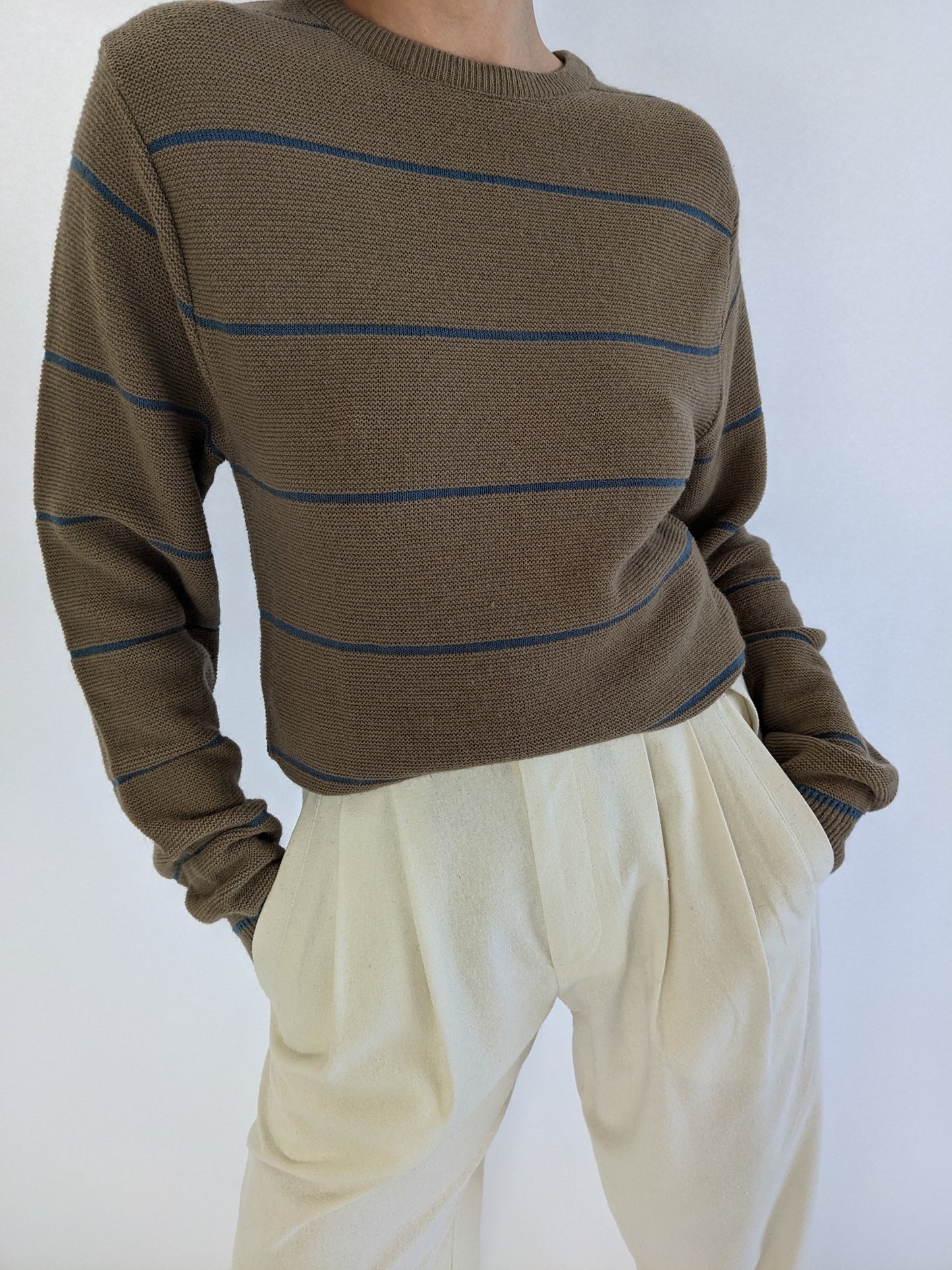 Vintage Toffee Striped Knit Crewneck